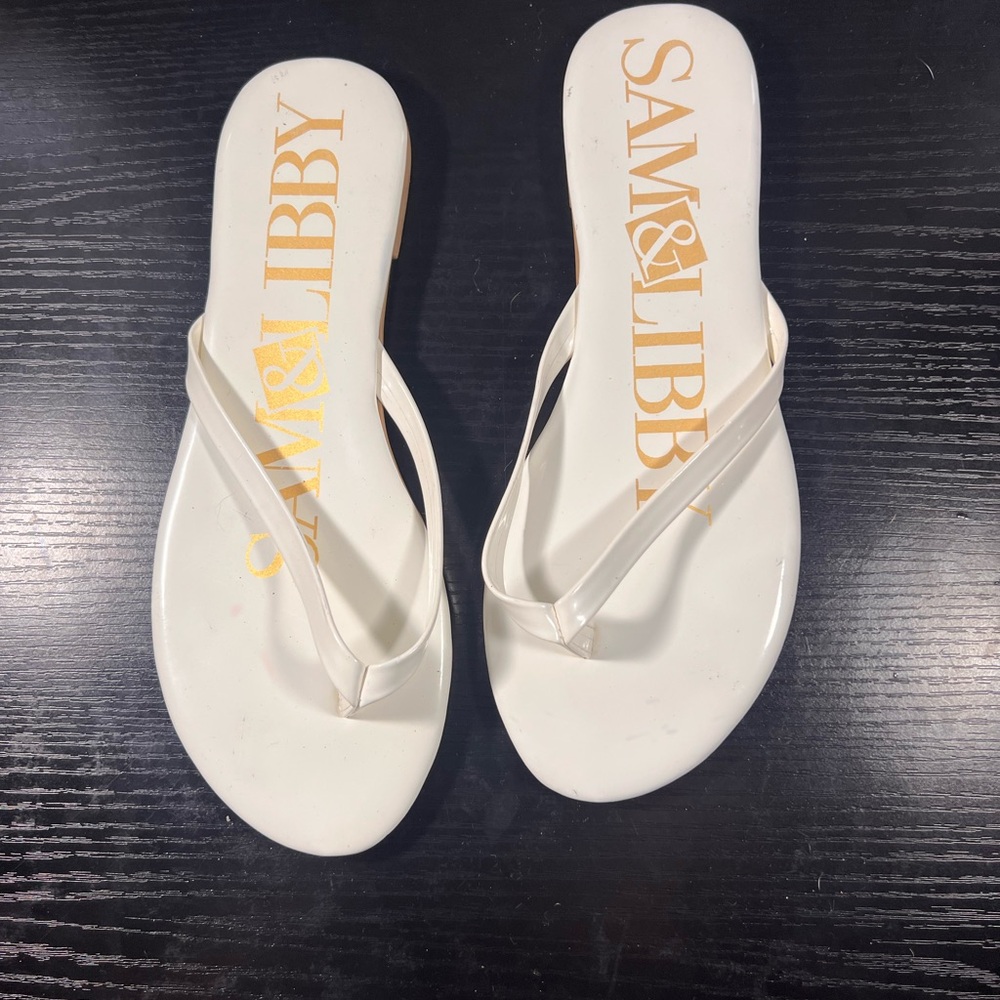 Sam & Libby White Sandals with Gold Logo